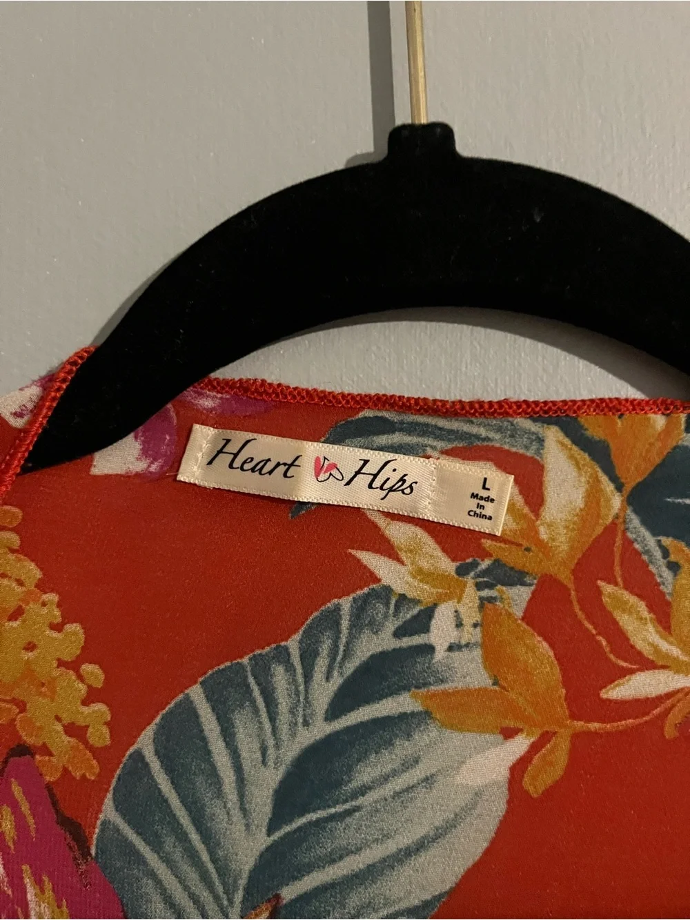 Heart & Hips Red Tropical Floral Kimono Cover-Up size large vacation - Picture 4 of 5